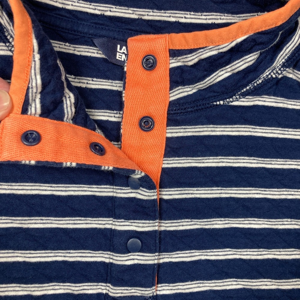 Lands' End Sweatshirt Women's Small Blue Stripe Nautical Long Sleeve Quilted - Picture 2 of 12